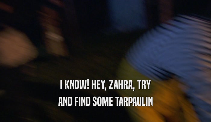I KNOW! HEY, ZAHRA, TRY AND FIND SOME TARPAULIN 