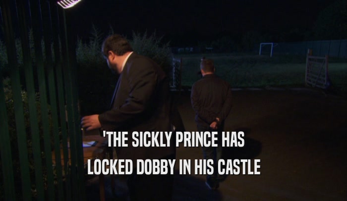 'THE SICKLY PRINCE HAS
 LOCKED DOBBY IN HIS CASTLE
 