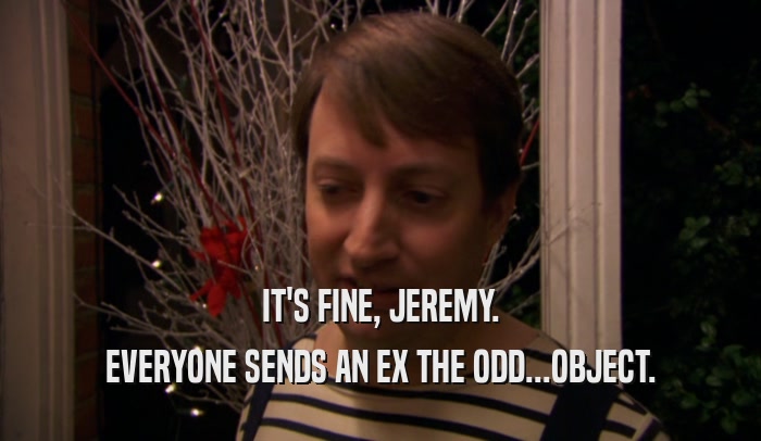IT'S FINE, JEREMY. EVERYONE SENDS AN EX THE ODD...OBJECT. 