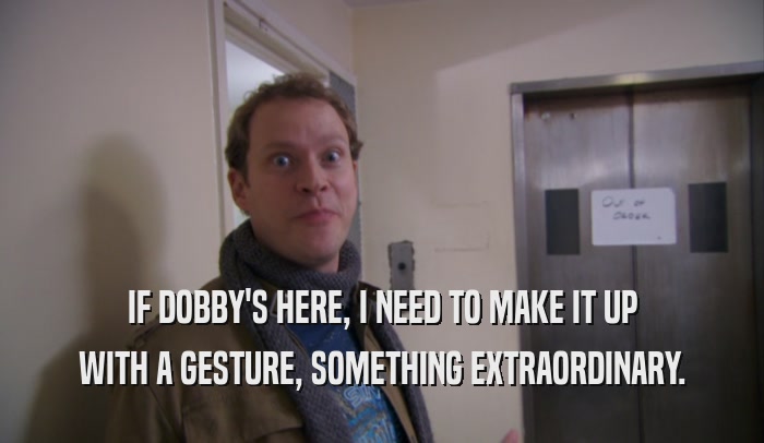 IF DOBBY'S HERE, I NEED TO MAKE IT UP WITH A GESTURE, SOMETHING EXTRAORDINARY. 