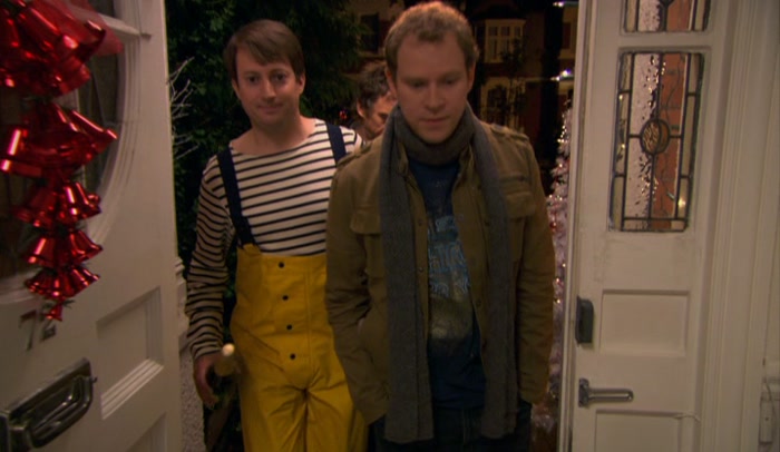 NO, NO. YOU MUST COME IN FOR A BIT. OH, AND LOOK, YOU'VE BROUGHT US SOME... 