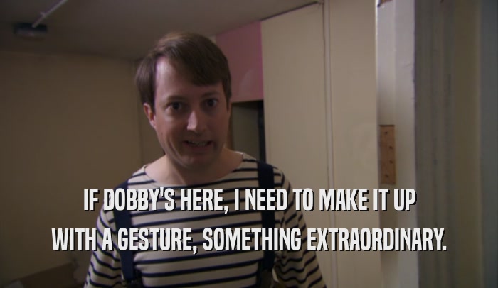 IF DOBBY'S HERE, I NEED TO MAKE IT UP WITH A GESTURE, SOMETHING EXTRAORDINARY. 