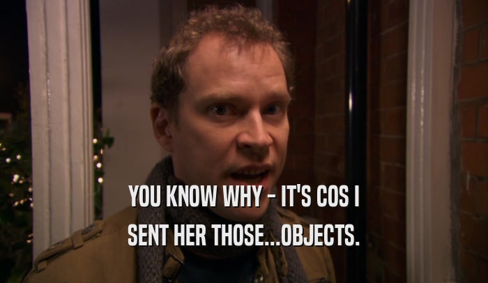 YOU KNOW WHY - IT'S COS I SENT HER THOSE...OBJECTS. 