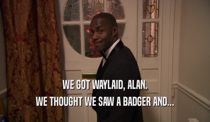 WE GOT WAYLAID, ALAN. WE THOUGHT WE SAW A BADGER AND... 