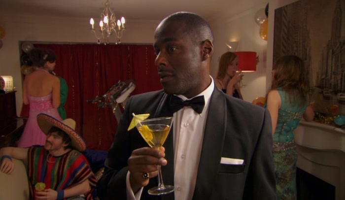 'HMM. HE'S CONNED ME TO HIS PARTY.  