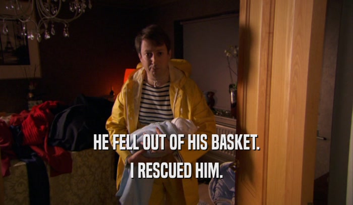 HE FELL OUT OF HIS BASKET. I RESCUED HIM. 
