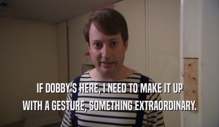 IF DOBBY'S HERE, I NEED TO MAKE IT UP WITH A GESTURE, SOMETHING EXTRAORDINARY. 