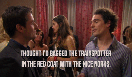 THOUGHT I'D BAGGED THE TRAINSPOTTER IN THE RED COAT WITH THE NICE NORKS. 