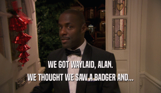 WE GOT WAYLAID, ALAN. WE THOUGHT WE SAW A BADGER AND... 