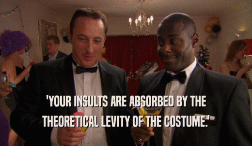 'YOUR INSULTS ARE ABSORBED BY THE THEORETICAL LEVITY OF THE COSTUME.' 
