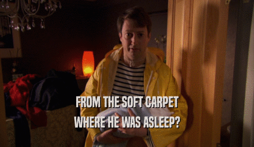 FROM THE SOFT CARPET WHERE HE WAS ASLEEP? 