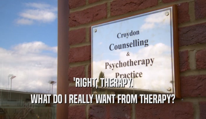 'RIGHT, THERAPY. WHAT DO I REALLY WANT FROM THERAPY? 