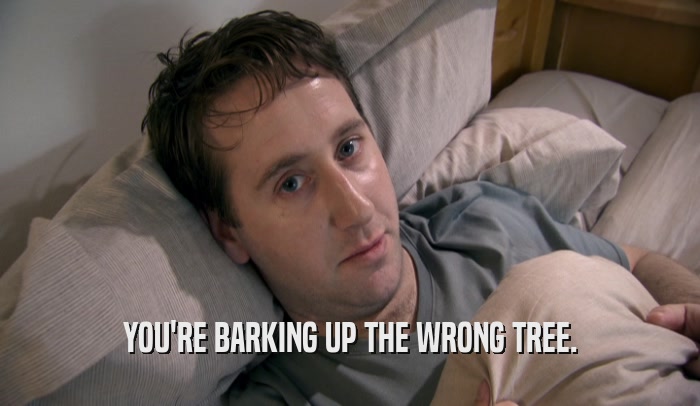 YOU'RE BARKING UP THE WRONG TREE.  