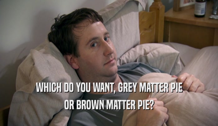WHICH DO YOU WANT, GREY MATTER PIE OR BROWN MATTER PIE? 
