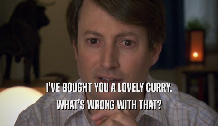 I'VE BOUGHT YOU A LOVELY CURRY. WHAT'S WRONG WITH THAT? 