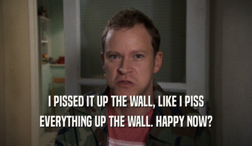 I PISSED IT UP THE WALL, LIKE I PISS EVERYTHING UP THE WALL. HAPPY NOW? 