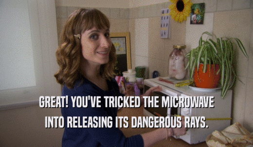 GREAT! YOU'VE TRICKED THE MICROWAVE INTO RELEASING ITS DANGEROUS RAYS. 