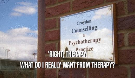 'RIGHT, THERAPY. WHAT DO I REALLY WANT FROM THERAPY? 