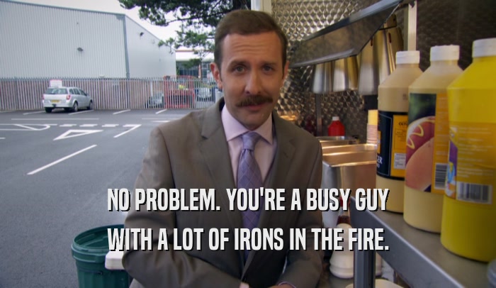 NO PROBLEM. YOU'RE A BUSY GUY WITH A LOT OF IRONS IN THE FIRE. 