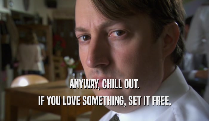 ANYWAY, CHILL OUT. IF YOU LOVE SOMETHING, SET IT FREE. 