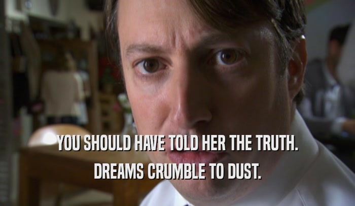 YOU SHOULD HAVE TOLD HER THE TRUTH. DREAMS CRUMBLE TO DUST. 
