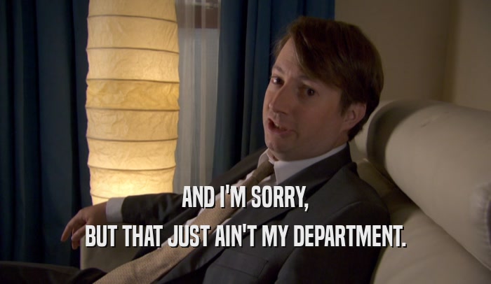 AND I'M SORRY, BUT THAT JUST AIN'T MY DEPARTMENT. 