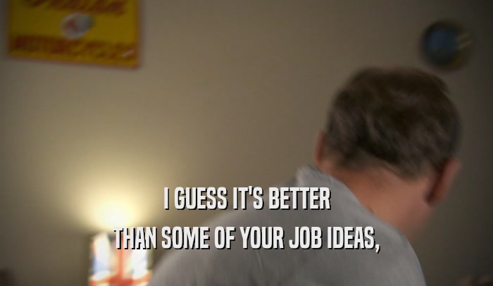 I GUESS IT'S BETTER THAN SOME OF YOUR JOB IDEAS, 