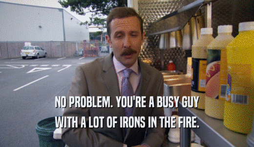 NO PROBLEM. YOU'RE A BUSY GUY WITH A LOT OF IRONS IN THE FIRE. 