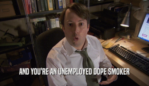 AND YOU'RE AN UNEMPLOYED DOPE SMOKER  