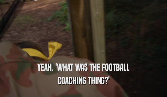 YEAH. 'WHAT WAS THE FOOTBALL COACHING THING?' 