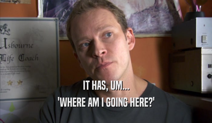 IT HAS, UM... 'WHERE AM I GOING HERE?' 