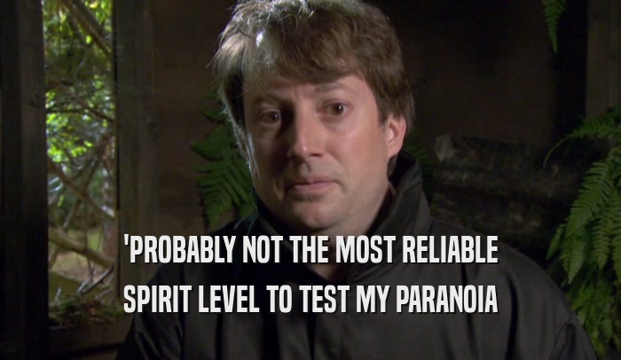 'PROBABLY NOT THE MOST RELIABLE SPIRIT LEVEL TO TEST MY PARANOIA SPIRIT LEVEL TO TEST MY PARANOIA