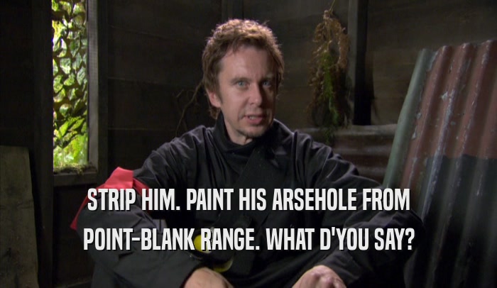STRIP HIM. PAINT HIS ARSEHOLE FROM POINT-BLANK RANGE. WHAT D'YOU SAY? 