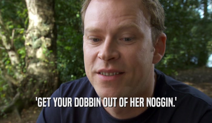 'GET YOUR DOBBIN OUT OF HER NOGGIN.'  