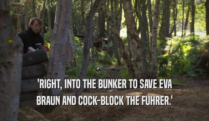 'RIGHT, INTO THE BUNKER TO SAVE EVA BRAUN AND COCK-BLOCK THE FUHRER.' 