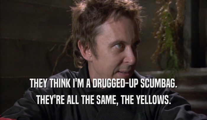 THEY THINK I'M A DRUGGED-UP SCUMBAG. THEY'RE ALL THE SAME, THE YELLOWS. 