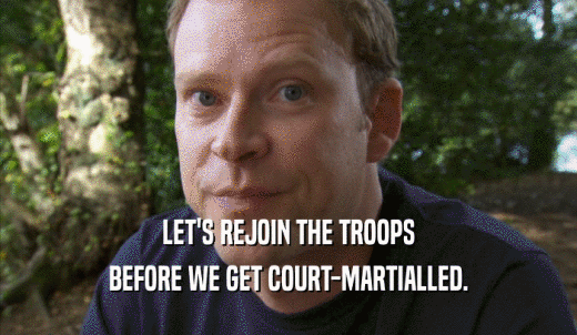 LET'S REJOIN THE TROOPS BEFORE WE GET COURT-MARTIALLED. 