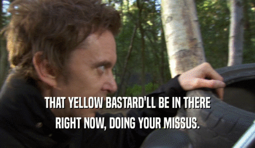 THAT YELLOW BASTARD'LL BE IN THERE RIGHT NOW, DOING YOUR MISSUS. 