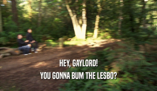 HEY, GAYLORD! YOU GONNA BUM THE LESBO? 
