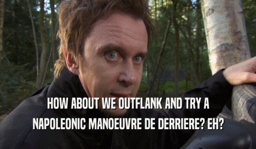 HOW ABOUT WE OUTFLANK AND TRY A NAPOLEONIC MANOEUVRE DE DERRIERE? EH? 