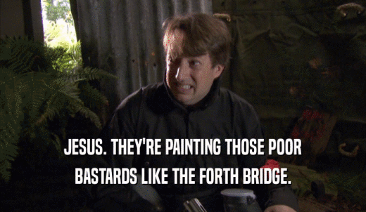 JESUS. THEY'RE PAINTING THOSE POOR BASTARDS LIKE THE FORTH BRIDGE. 