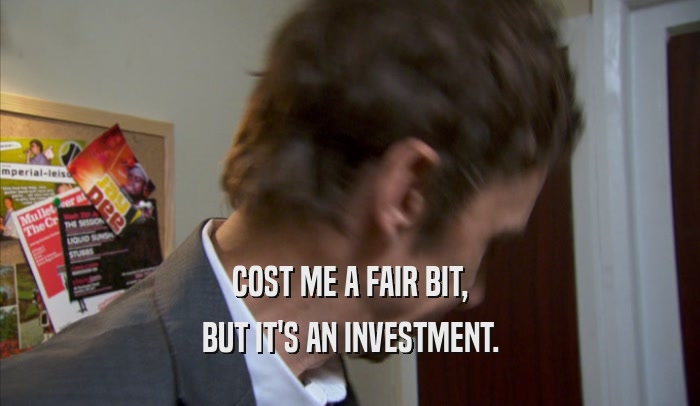 COST ME A FAIR BIT, BUT IT'S AN INVESTMENT. 