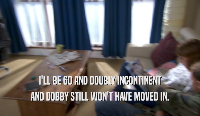 I'LL BE 60 AND DOUBLY INCONTINENT AND DOBBY STILL WON'T HAVE MOVED IN. 