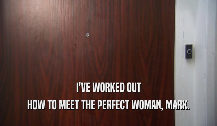 I'VE WORKED OUT HOW TO MEET THE PERFECT WOMAN, MARK. 