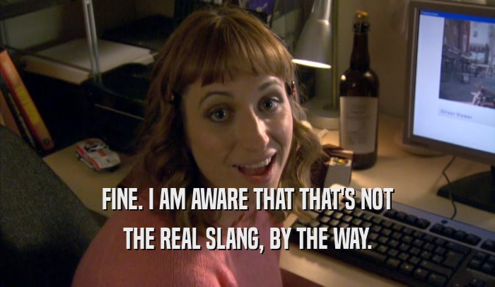 FINE. I AM AWARE THAT THAT'S NOT THE REAL SLANG, BY THE WAY. 