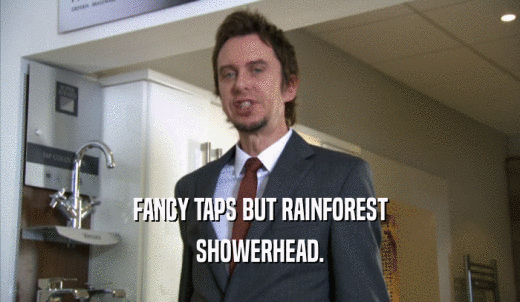 FANCY TAPS BUT RAINFOREST SHOWERHEAD. 