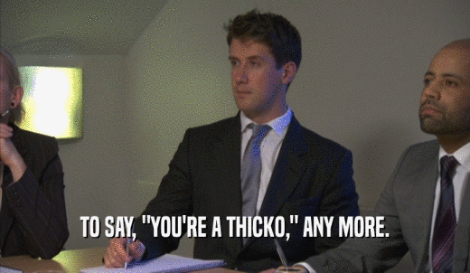TO SAY, 'YOU'RE A THICKO,' ANY MORE.  