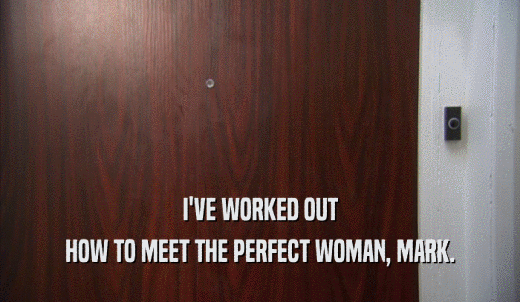I'VE WORKED OUT HOW TO MEET THE PERFECT WOMAN, MARK. 