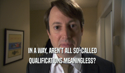 IN A WAY, AREN'T ALL SO-CALLED QUALIFICATIONS MEANINGLESS? 