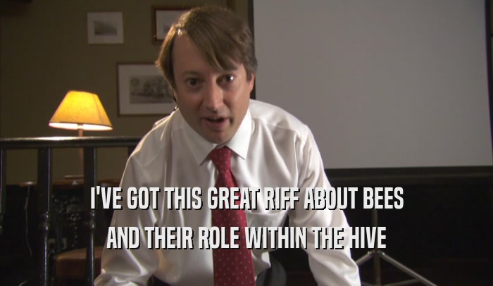 I'VE GOT THIS GREAT RIFF ABOUT BEES AND THEIR ROLE WITHIN THE HIVE 